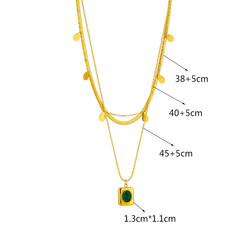 Conjunto Majestade Esmeralda – Brincos e Colar em Aço Titânio