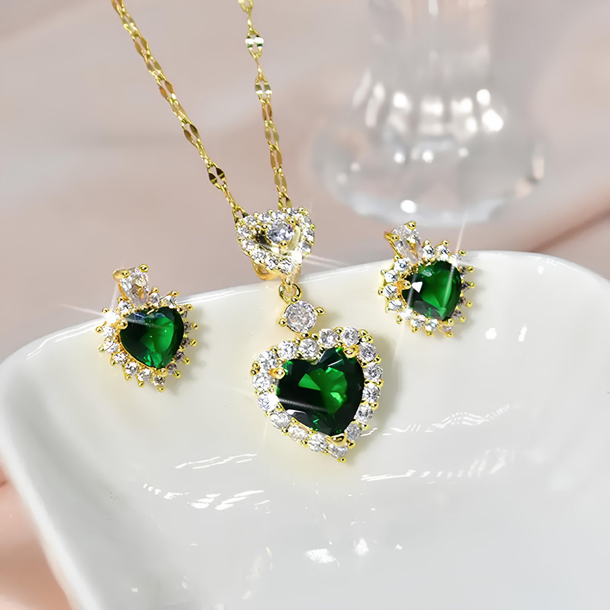 Conjunto Majestade Esmeralda Colar e Brincos