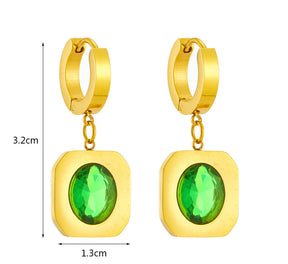 Conjunto Majestade Esmeralda – Brincos e Colar em Aço Titânio