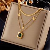 Conjunto Majestade Esmeralda – Brincos e Colar em Aço Titânio